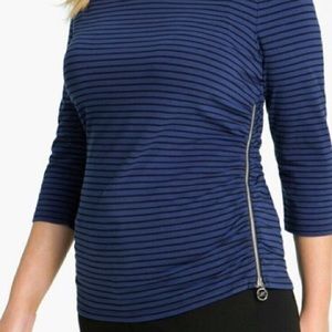 Michael Kors Breton Striped Zipper Top